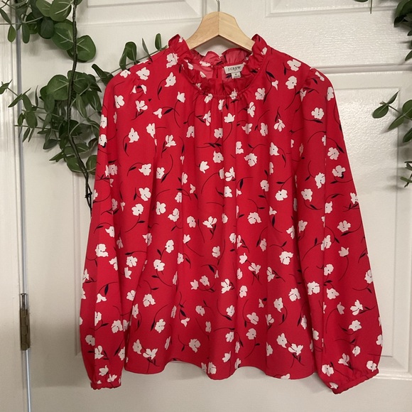 J. Crew Tops - J. Crew Vibrant Red Floral Blouse